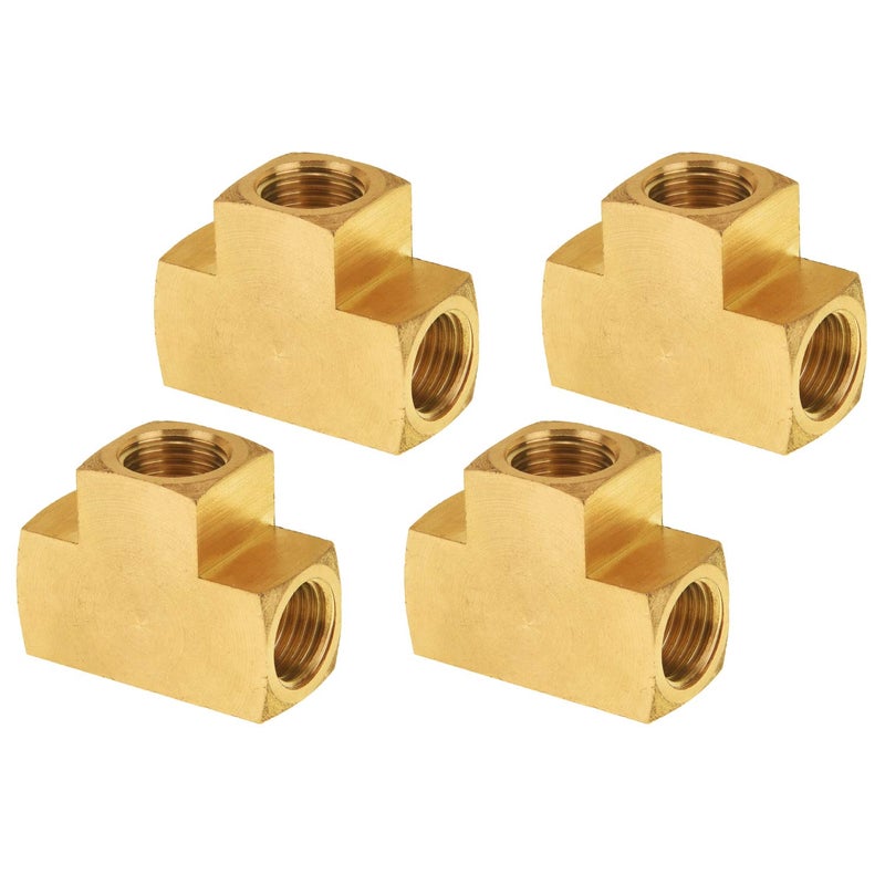 SUNGATOR 1/4'' Barstock Tee Fittings, 1/4" Inch NPT Female Brass Pipe Fittings, 1/4'' NPT Female Brass Barstock Tee Fittings for Air Compressor, Gas Line (4-Pack) - Image 1